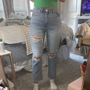 American Eagle Outfitters High Rise Blue Jeans Distressed
